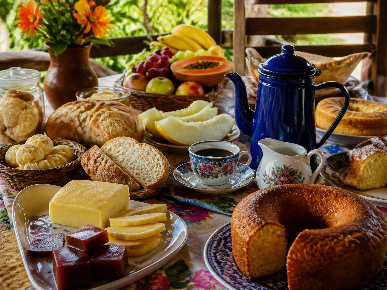Mesa de café da manhã mineiro da Pousada das Cores